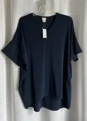 NWT Chico's Travelers 2 ~L~3/4 Slv V-Neck Knit Top Acetate/Spx Dark Ink Blue