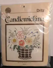 Vintage Dritz Candlewicking Kit 9025 Flower Basket 12" Sq Pillow Needlecraft New