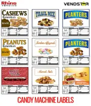 (9) CANDY VENDING MACHINE STICKERS LABELS - NUTRITION INFO - 2.5" x 2.5"