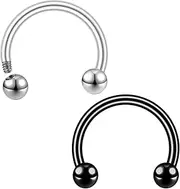 [AccGin] 2Pcs Horseshoe Earrings Circular Barbell F136 Titanium Septum Ring Gauge Earrings Lip Rings Prince Jewelry Internally Threaded Horseshoe Hoop Piercings 16G 14G