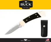 Buck Knives 112 Ranger Folding Knife 420HC Steel Ebony Handle Leather Sheath