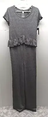 NWT Art Class Girls Romper Sz 6/6X Metallic Gray Short Sleeve Ruffle
