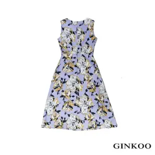 【GINKOO 俊克】無袖剪接印花洋裝