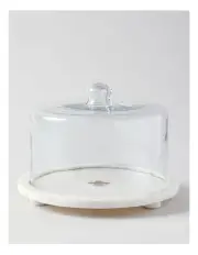 [Heritage] Avery Marble & Glass Cake Stand 26x26cm in White