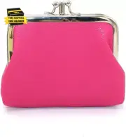 Double Layer Coin Purse for Women Lady Rose Red PU Leather Kiss-Lock Mini Wallet