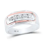 14kt Two-tone Gold Round Diamond Faceted Single Row Band Ring 3/4 Cttw
