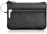 [Y8HM] Super Mini Leather Coin Purses Pouches, Double Zip Purse Pouch Change Wallet with Key Ring for Women Men Kids (Black)