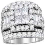 14k White Gold Princess Diamond Halo Bridal Wedding Ring Set 4 Cttw