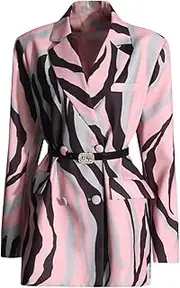 [Zadaos] Womens Casual Blazers Contrast Color Print with Belt Double-Breasted Patchwork Suit Jackets