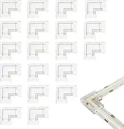 Clearhill 8mm 2Pin 20Pcs Transparent Solderless L-Shape COB LED Strip Connectors,90°Right Angle Corner Joints for 5V 12V 24V Single Color LED Strip Lights,Seamless Corner Connection.