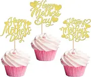 Rsstarxi 30 Pack Gold Glitter Happy Mother's Day Cupcake Toppers Sweet Heart Best Mom Ever Love Mother Cupcake Picks Happy Mother's Day Birthday Party Cake Decortions Supplies