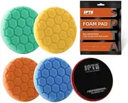 Hex Logic Buffing Sponge Pads, SPTA 5Pcs 6 Inch 150mm Backing Plate Compound, Cutting Polishing Pad Kit for Car Buffer Polisher Compounding, Polishing and Waxing