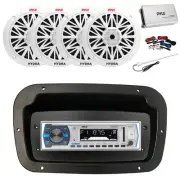 Pyle Marine Radio,Spa Bezel,Adapter,Antenna,Amp w/Kit, 4x 8'' 300W White Speaker