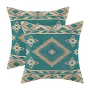 Boho Aztec Pillow Covers 16 x 16 Inch Set of 16" x 16" (Pack of 2) Teal Beige