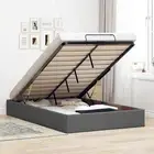 Ottoman Bed Frame Dark Grey King Single Fabric Under Bed Storage Lift Mech 10914