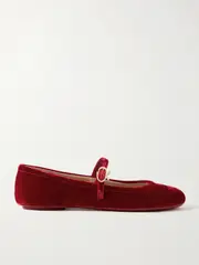 [Gianvito Rossi] Gianvito Rossi - Carla Velvet Mary Jane Ballet Flats - Red - IT38 IT 38 Red