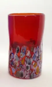 New Murano Millefiori Multicolor Red Drinking Glass Italian Art Glass San Marco