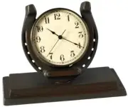 Mantel Clock EQUESTRIAN Lodge Horseshoe Resin Quartz Movement Hand-Cast