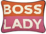 Jonathan Adler Personality Boss Lady Needlepoint Throw Pillow, 1 Count (Pack of 1), Pink Orange