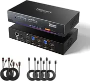 TESmart Displayport HDMI KVM Switch 3 Monitors 2 Computers 4K@144Hz,HDMI 2.1 & DP 1.4 KVM Switch Triple Monitors 8K@60Hz for Gaming,Support EDID | USB 3.0 | Gigabit Network | VRR,Input Cables Included