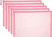 uxcell A4 Mesh Zipper Pouch Bags, 5 PCS Mesh Bags with Zipper Plastic Storage Pocket for Organizing File Beads Office Home Supplies, 34x24cm, Pink
