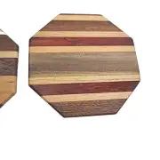 Set Of 8 Wooden Drink Coasters W/Holder Handmade USA Walnut Acacia Cherry Wood