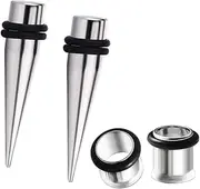 [Bngukju] 2 Pairs Stainless Steel Ear Taper Stretching Kits + Ear Tunnel Gauges Plugs Expander Piercing Jewelry with O Rings 1G 7mm,0G 8mm,9mm,00G 10mm,7/16" 11mm,1/2" 12mm