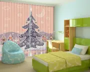 3D Snowflake Tree Moon G777 Christmas Window Photo Curtain Fabric Quality Amy