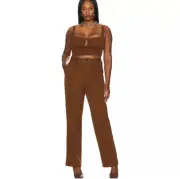 NWT Remi x Revolve Danielle Belted Pant Set Straight Leg Top Crop XL