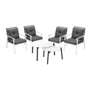 Livsip Outdoor Lounge Sets 6pc Patio Set White Round Table 4pc Rattan Chairs