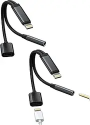 Lightning to 3.5mm Jack Adapter 2in1 (2Pack)Headphone Charger Splitter for iPhone 14 13 Pro Max Aux Audio Cable for Apple Connector Adaptor for iPad Earphone Accessories Car Dual Converter Dongle Cord