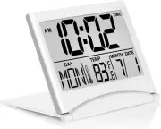 Digital Travel Alarm Clock - Foldable Calendar & Temperature & Timer LCD Clock w