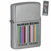 Zippo 49578 Human Being Design Street Chrome Pocket Lighter + FLINT PACK
