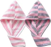 2 Pack Fast Dry Microfibre Hair Towel, MH MOIHSING Hair Towel Wrap for Women Microfiber Absorbent Towel, Quick Drying Lady Towel with Button Soft Hair Turban Bath Head Wrap Hat Spa Cap