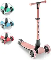 [Yvolution] Y Glider Nua Kick Scooters Three Wheeled, 4 Adjustable Height Glider with LED Flashing Light and Storage Hook, for Children Ages 3 Years and Up