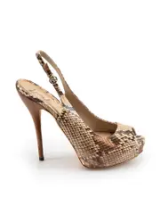 Brown Snakeskin Peep Toe Heel Sandals