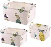 Glarks 3 Pack Rectangle Storage Basket with Handles, 3 Size Storage Bin for Children Toys, Books, Clothes, Shelves, Cabinets, Playroom (Pineapple)