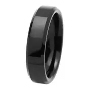 Men's 6mm Tungsten Ring Black Color Enamel Plated Beveled Edge Band / Gift box