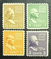 1938 GEORGE & MARTHA WASHINGTON PLUS Franklin&Jefferson U.S. POSTAGE STAMP MINT!