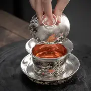 Silver+porcelain Gaiwan Dragon Print Creative Sancai Bowl Cup Saucer Tureen New