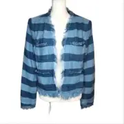 NEW AG Adriano Goldschmied Capucine Jacket Striped Open Cropped Fringe Trim M