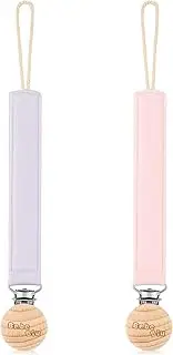 BeBebiu Dummy Clip, 2 Pack Fabric Pacifier Clips, Super Soft Fabric Strap with Wooden Clip, Pacifier Clip Newborn Essentials (Pale Mauve/Blush)
