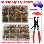 50/165pcs Adjustable Spring Hose Clamp Kit Petrol Fuel Line Water Pipe Tube Clip