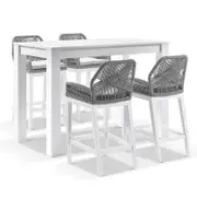 Santorini Outdoor Aluminium 1.5m Bar Table with 4 Hugo Aluminium and Rope Bar Stool 4 - White - Textured Grey