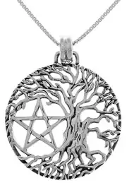 Jewelry Trends Sterling Silver Pentacle with Tree of Life Pendant on Box Chain N