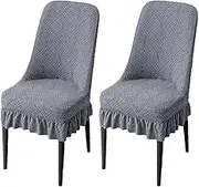 Curved Back Chair Covers with Ruffle Skirt Stretch Dining Room Accent Armless Chair Slipcovers Mid Century Modern Solid Color Chair Protectors for Hotel Banquet(Dark Gray,2PCS)