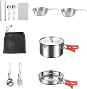 Camping Cookware Pot and Pan Set, Camping Cooking Set, Vista Camping Set Pots and Pans Stainless Steel, Camping Kitchen Set with Storage Carry Bag for Backpacking, Backyard Picnic, RV