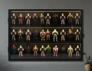 Action Figure Display Case 3.75" LED Figurine 30 Pcs Toy Wood Shelf + Baseplates