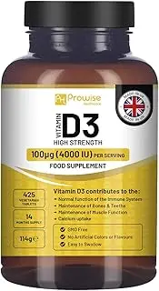 Vitamin D3 4000IU High Strength I 425 Vegetarian Tablets (14 Months Supply) I Easy Swallow Vitamin D3 Supplement for Immune Support, Calcium Boost, Bone & Muscle I Made in the UK by Prowise Healthcare