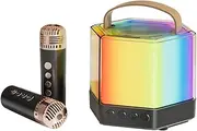 Karaoke Wirel Microphone and Speaker Set with 2 Microphone Color Light Handheld Mic s for Birthday Party Desktop Portable Dual Microphone Karaoke System